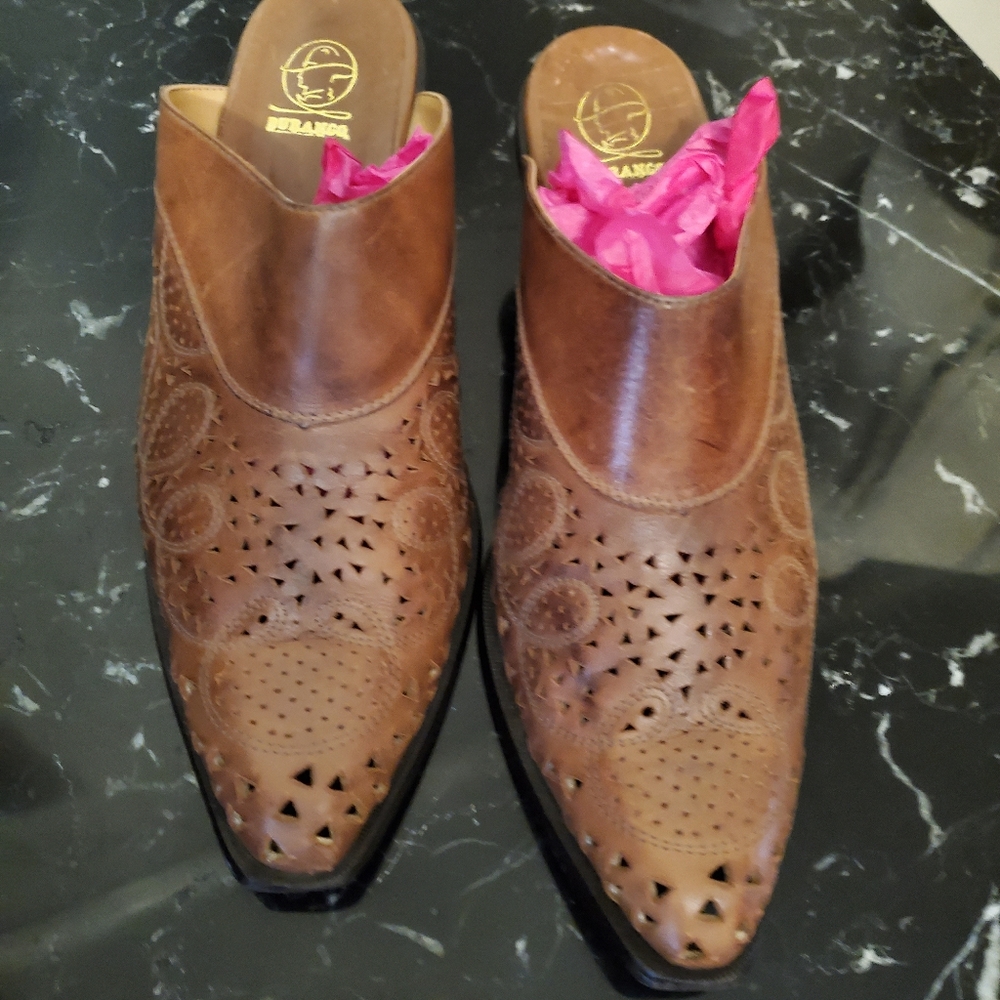 Brown Western Durango Leather Slip On Mules